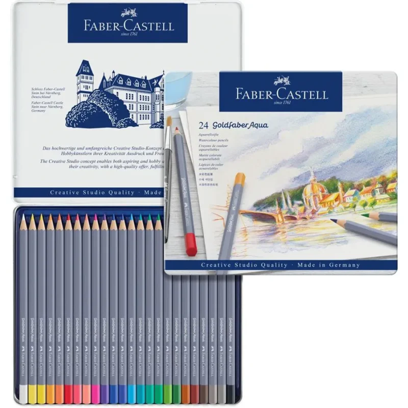 Faber Castell Goldfaber Aqua watercolour pencil, tin of 24 – Image 2