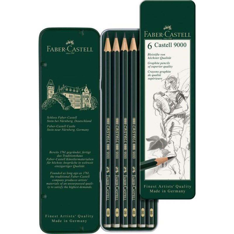 Faber Castell 9000 graphite pencil, tin of 6 – Image 2