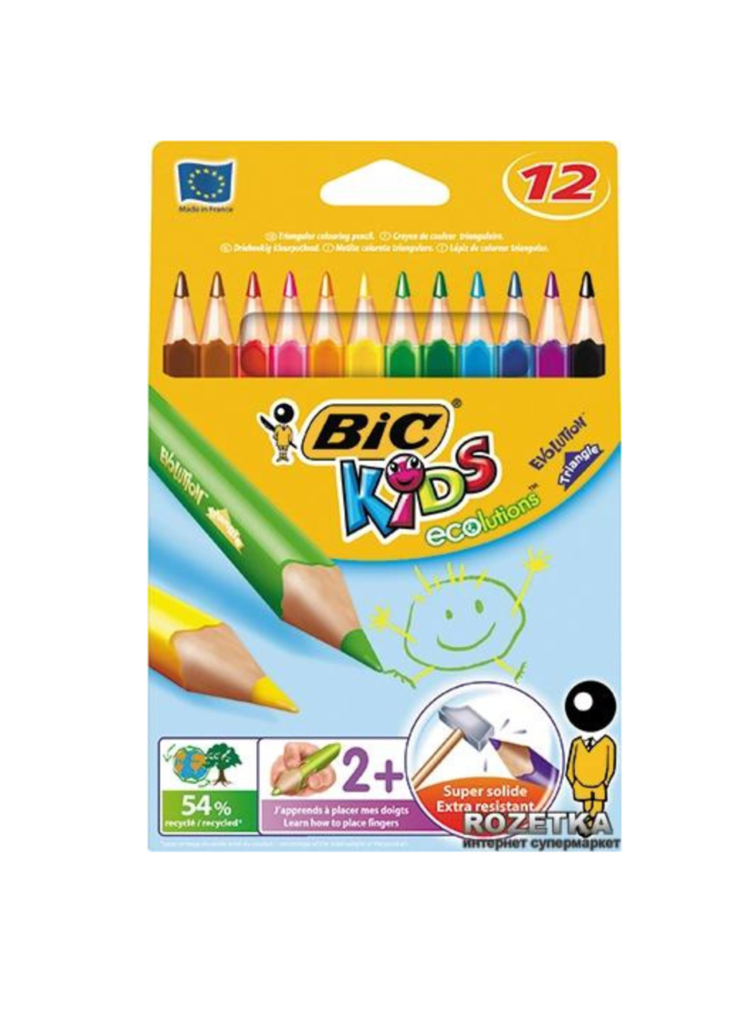 Crayon de couleur 12 Gros triangulaire Bic KIDS