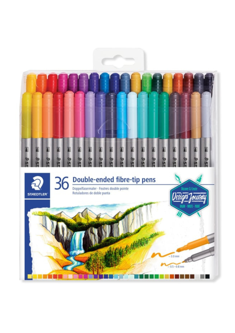 Feutres de coloriage double pointe 3mm et 0,5-0,8mm - Staedtler - Design Journey - 36 pièces