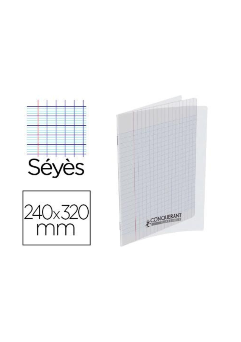 Cahier polypro 24 x 32 cm - 192 pages - grands carreaux (Seyes) - transparent CONQUERANT