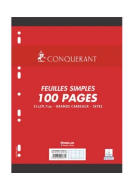 CONQUERANT 7 BY HAMELIN Feuillets mobiles 21 x 29,7 cm 100 pages grands carreaux blancs 80g