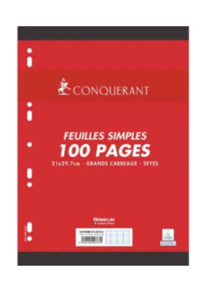CONQUERANT 7 BY HAMELIN Feuillets mobiles 21 x 29,7 cm 100 pages grands carreaux blancs 80g