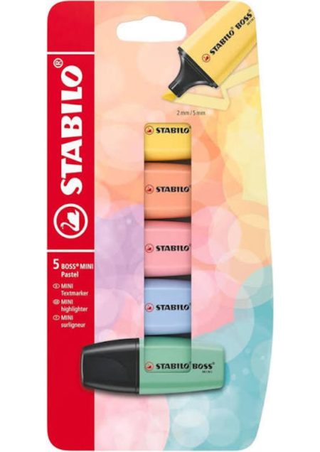 Blister carton x 5 surligneurs STABILO BOSS MINI Pastel