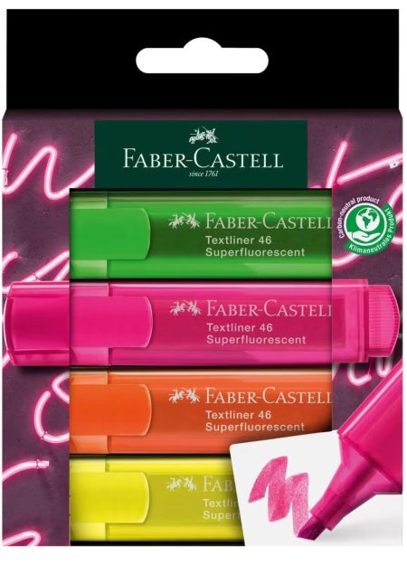 Faber-Castell Highlighters, Neon Colors, With Durable Wedge Tip